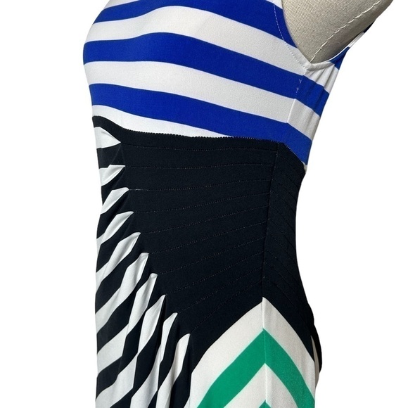 2/$30 London Times Sleeveless Stripe Long Stretch Maxi Dress  Slimming Panel - Picture 11 of 15